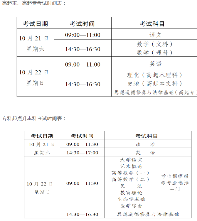 昆明成人高考考試時(shí)間？